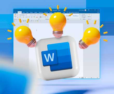 Три лампочки и логотип Microsoft Word в центре.
