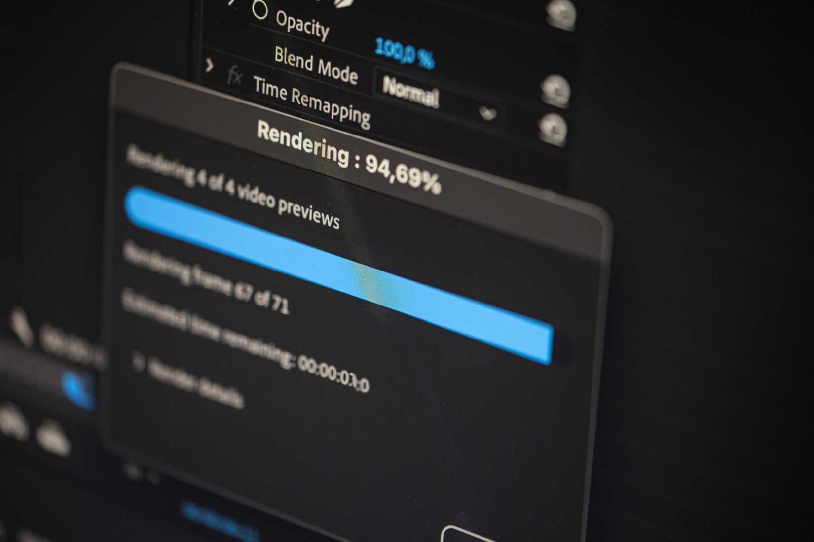 Полоса прогресса в программе для видеомонтажа.