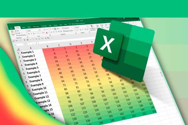 An Excel spreadsheet displaying a heat map with the Excel logo in front of it.