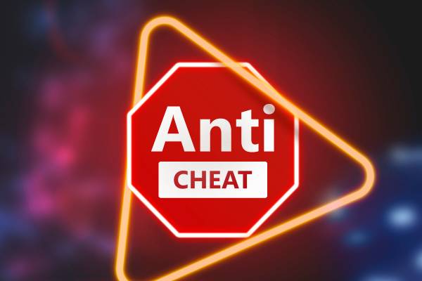 An illuminated sign that reads 'Anti Cheat'.