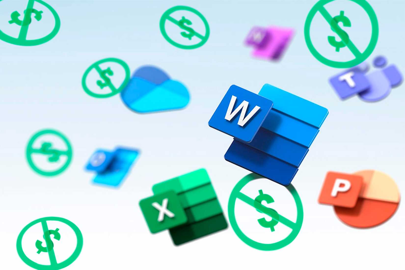 Microsoft 365 product icons and some dollar icons.