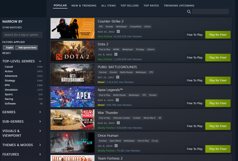 Steam Finally Made It Easier to Find Trending Free Games