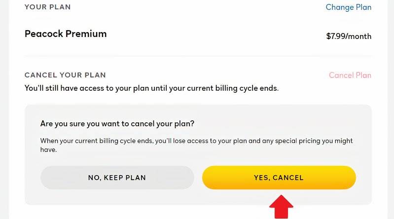Peacock confirm cancellation button.