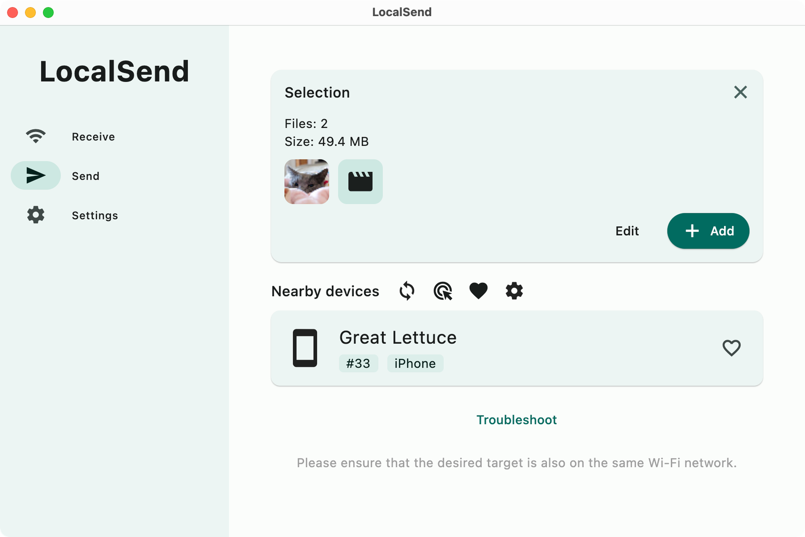 Sending files from LocalSend for Mac.