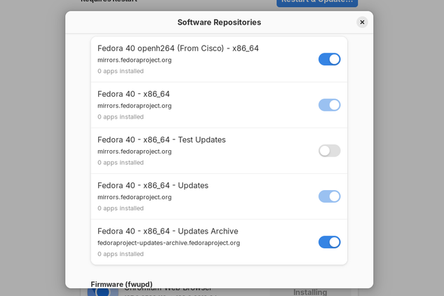 Software repositories in GNOME Software on Fedora Silverblue