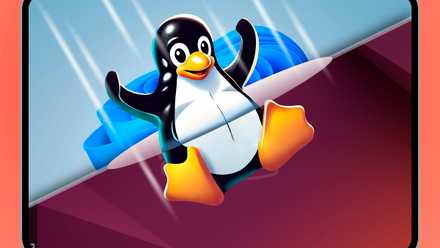 Tux mascot jumping from Windows to Linux