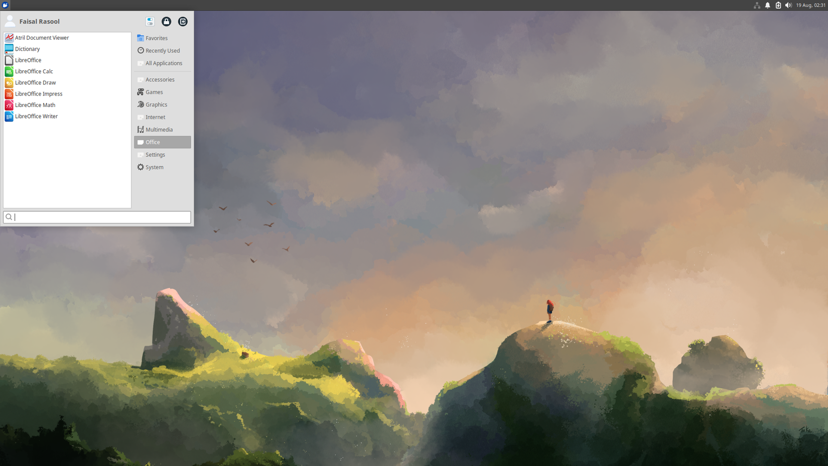 Visão geral da área de trabalho do Xubuntu - menu do aplicativo.