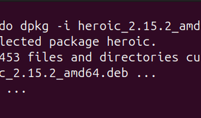 Linux terminal with the installation commands of the Heroic DEB package.