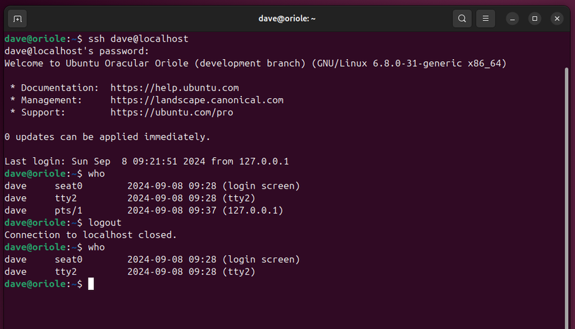 Using SSH to log in to the local computer.