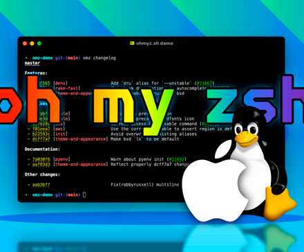 Терминал с Oh My ZSH и талисманом Linux с логотипом Apple.