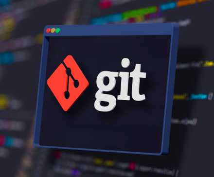 A terminal with the Git logo and some code in the background.