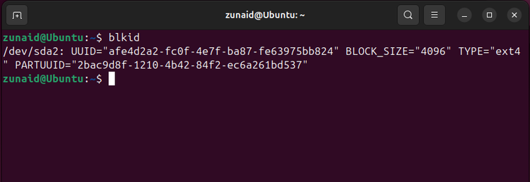 An instance of a Linux partition listed with full details.