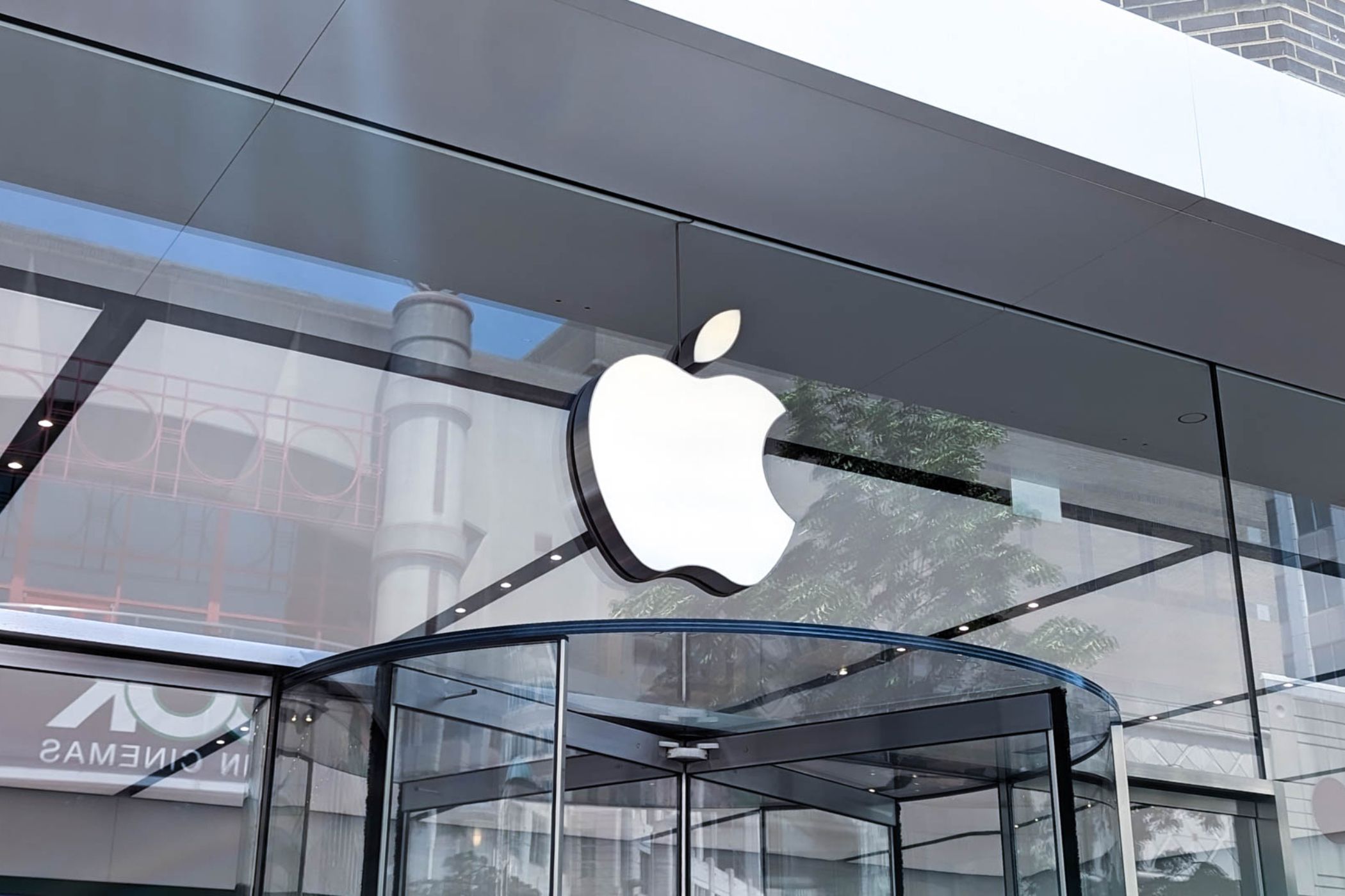 Apple logo outside an Apple Store. 