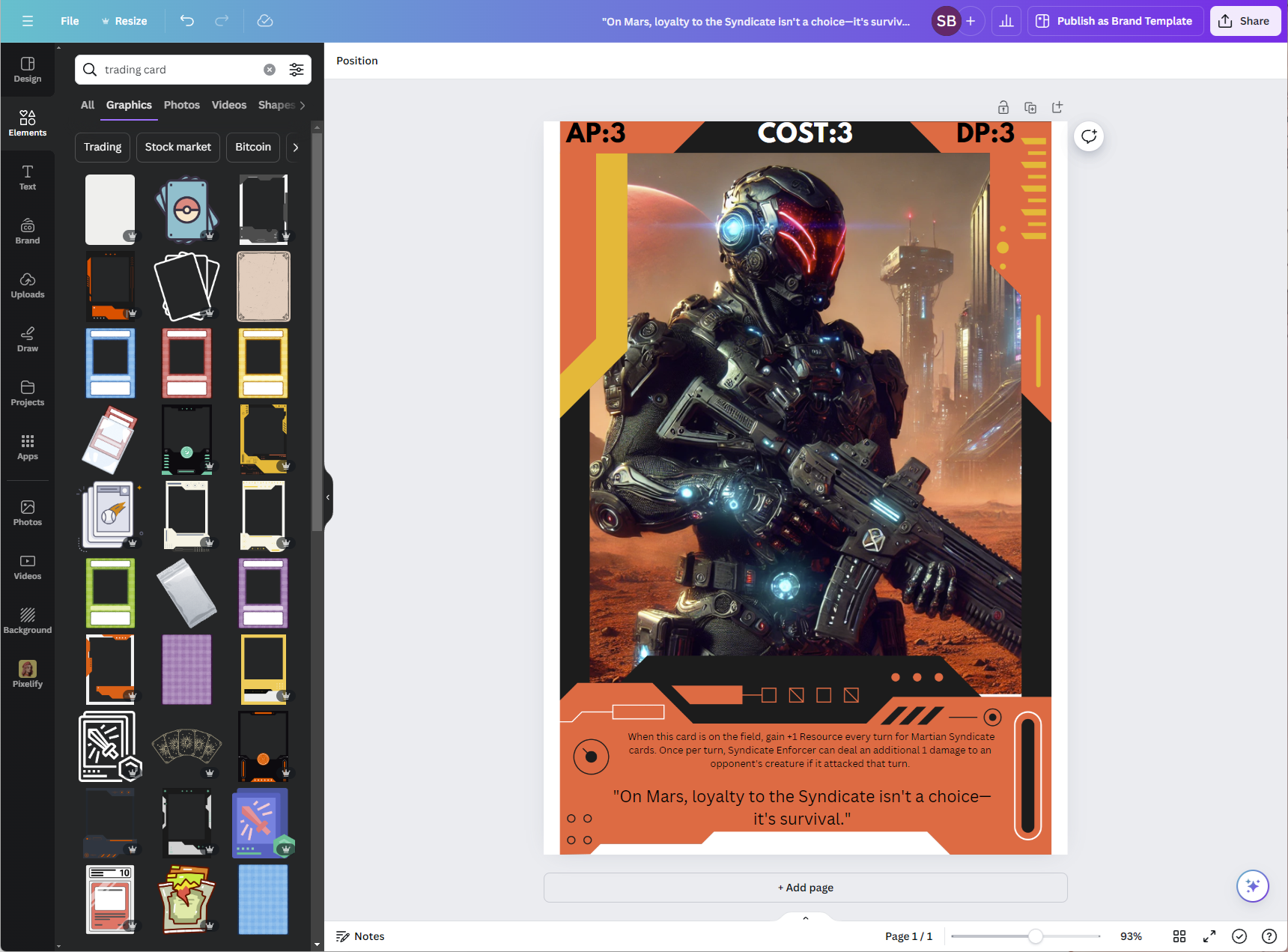 Creating a trading card in Canva