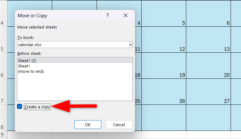 Отметить 'Создать копию'.