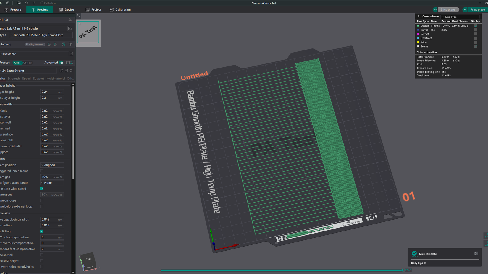 OrcaSlicer Pressure Advance Line Method Sliced