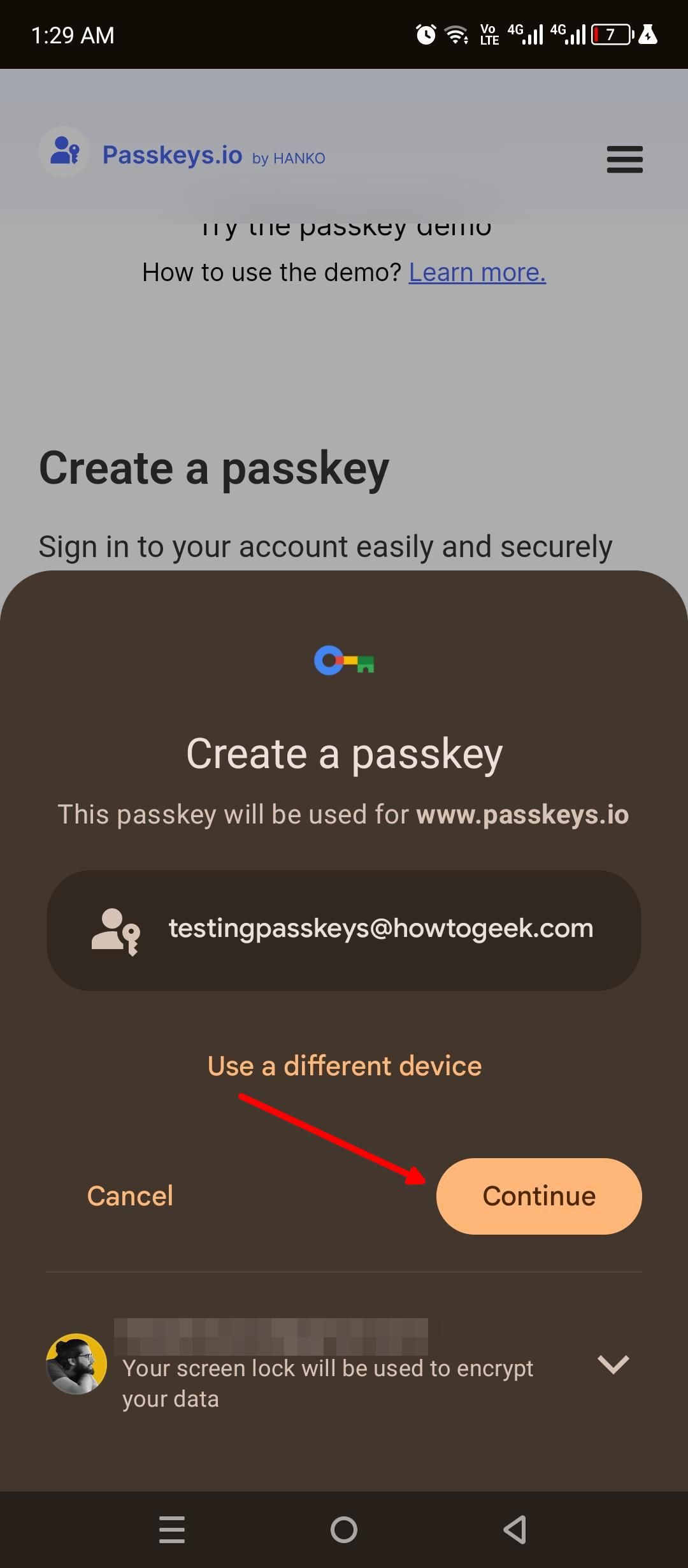 Saving the newly created passkey to the Google Password Manager.