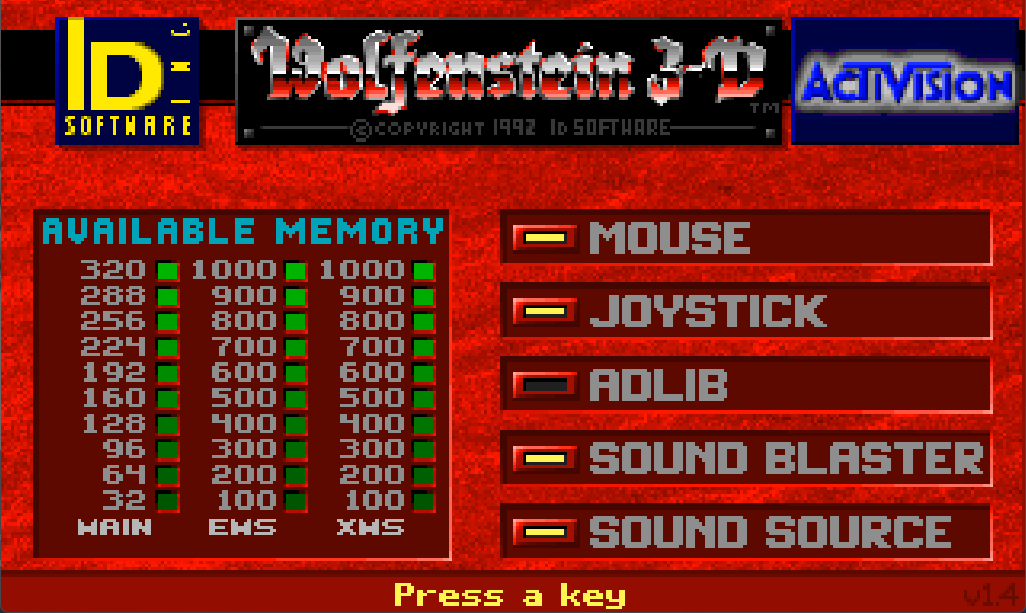 Wolf3D Memory screen.