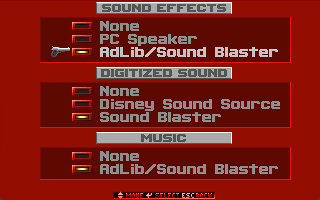 Wolf3D sound cards selection screen.