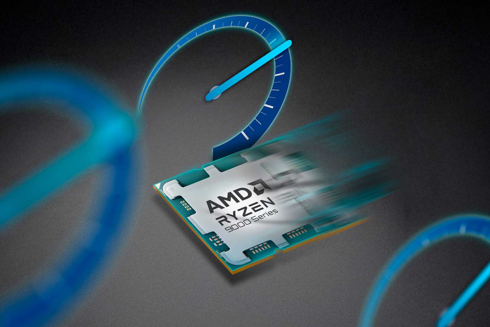 A CPU with motion blur indicating speed and a gauge beside it.