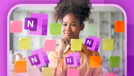 A Woman Looking At Some Notes Stuck To A Glass Wall With The Onenote Lo…
