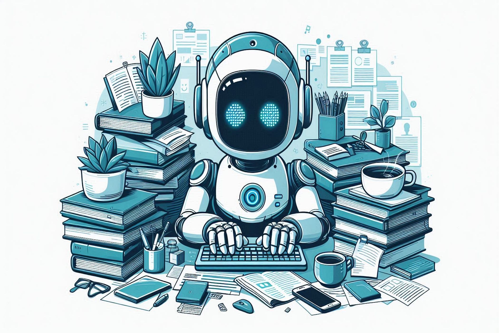 An AI chatbot sitting at a desk at home.