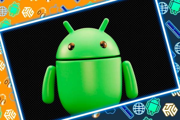 Android droid on colorful background.