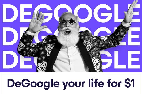 a cool older man in front of de-google writing