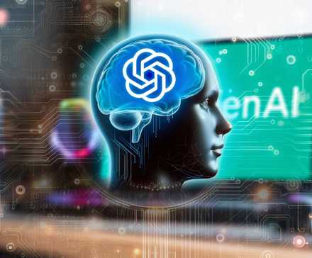 Illustration of a head with the ChatGPT logo in the brain.