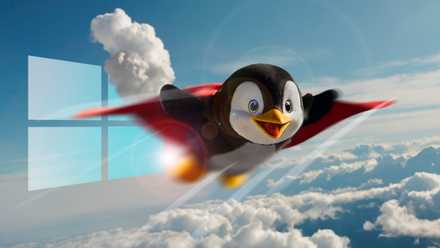 2 newbie Linux distros that do not pressure you to make use of the terminal Linux mascot flying happily above the clouds with the Windows logo behind.