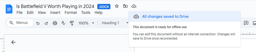A document in Google Docs enabled for offline editing.