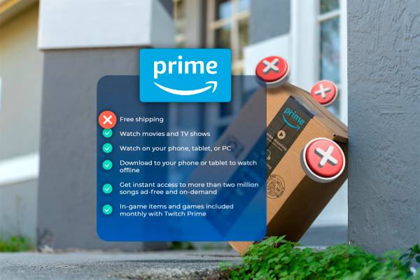 An Amazon Prime package, with Prime's benefits listed