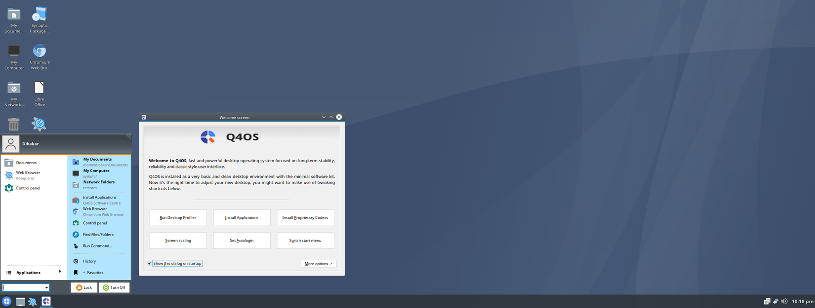 Экран приветствия Q4OS