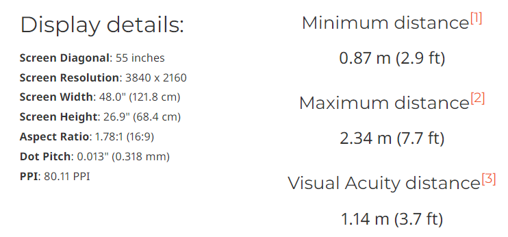 Starico 55 inch screen calculator results