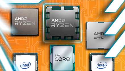 AMD revives one among its best-known CPUs as a tenth anniversary fashion Surface with some Intel and AMD CPUs and circuits in the background.