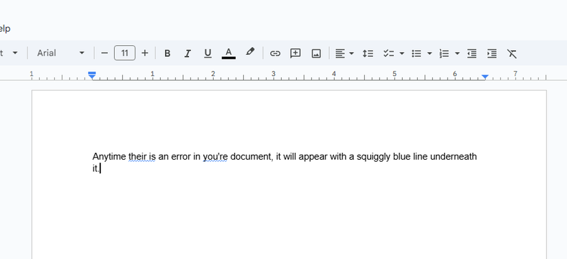 A piece of text with spelling errors that Google Docs corrected.
