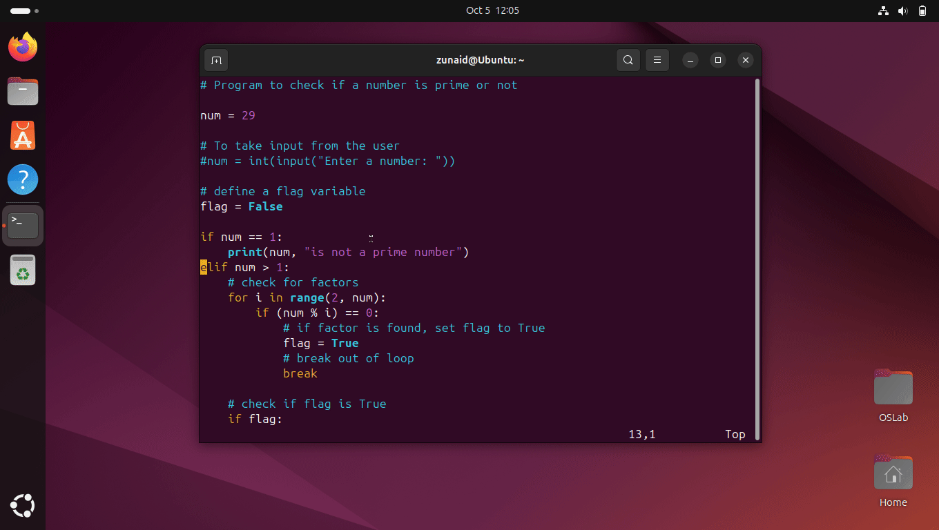 Un ejemplo de cómo cambiar la dirección de selección visual en Vim.
