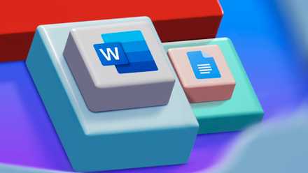 Word logo on a surface and the Google Docs logo on a lower surface.