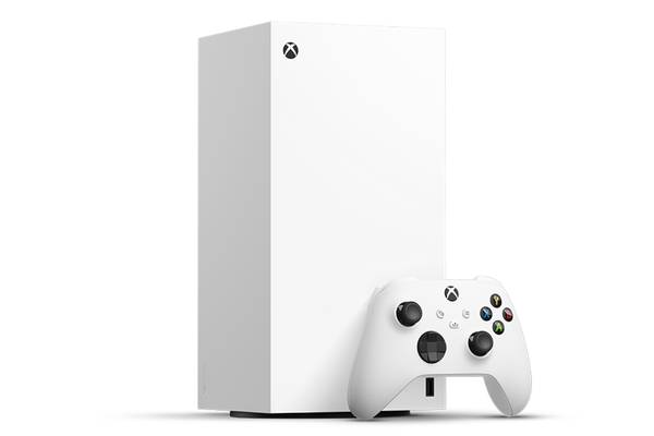 A white Xbox Series X all-digital console.