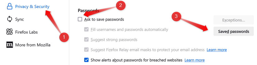 Stopping Firefox from requesting to autofill passwords.