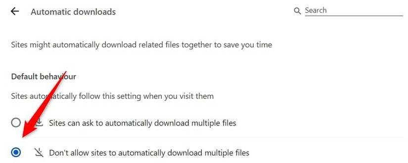 Blocking sites from automatically downloading multiple files in Chrome.