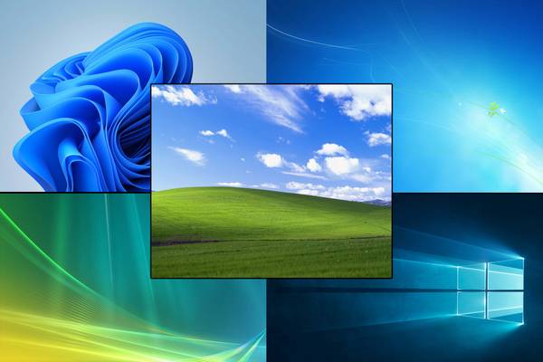 The default wallpapers for Windows XP, Vista, 7, 10, and 11.