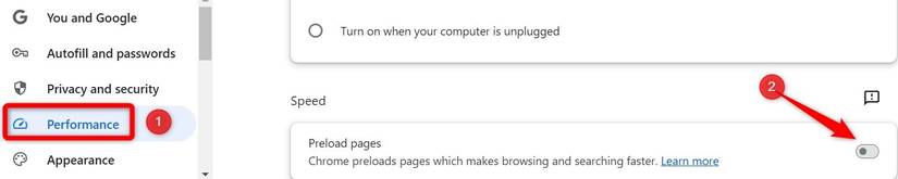 Turning off preload pages in Chrome.