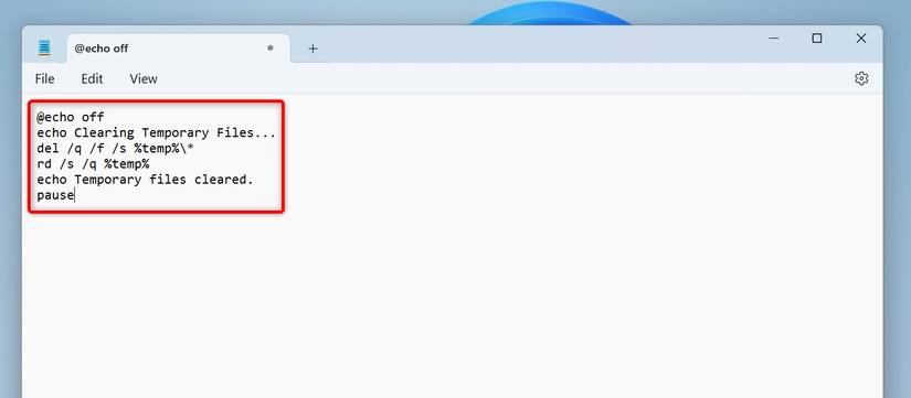The batch file to delete the temporary files.