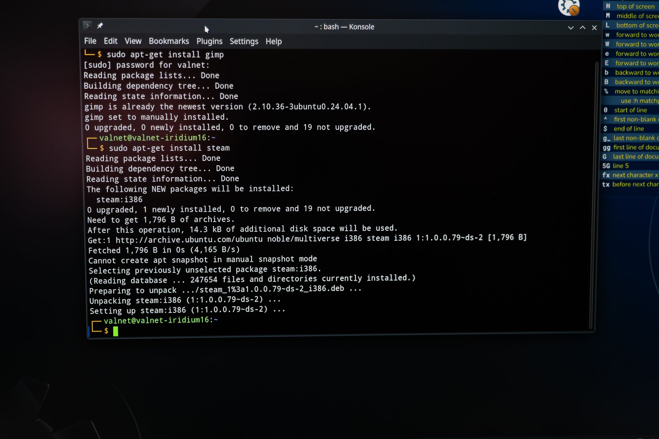 A Linux terminal window on a desktop screen.
