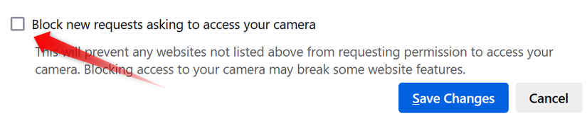 Blocking new requests from accessing the camera in Firefox.