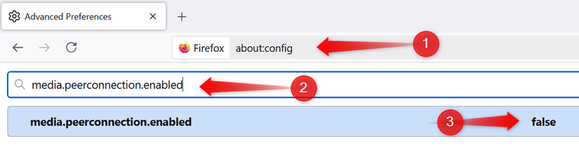 Disabling WebRTC protocol in Firefox.