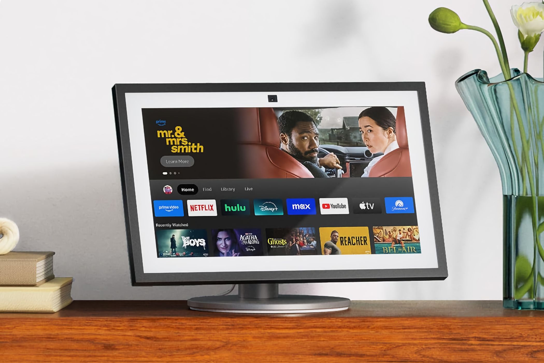 Amazon Echo Show is a smart display that shows streaming services in the closet.