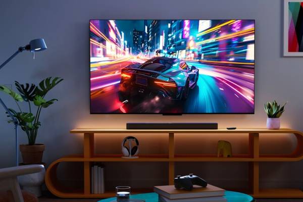 Amazon fire tv omni mini led series playing a racing game on the TV