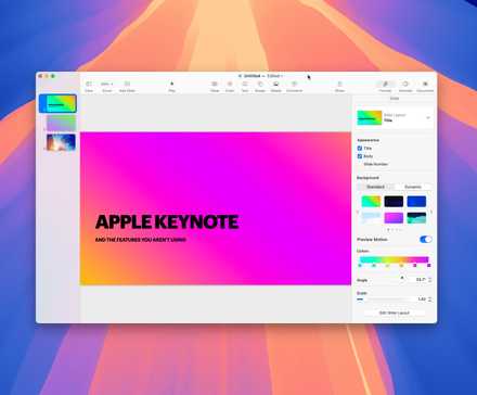 Apple Keynote on a macOS Sequoia wallpaper.
